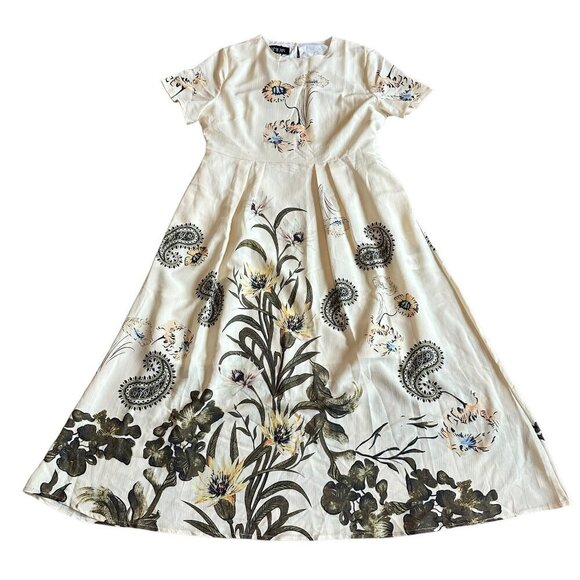 Kaimilan Dresses & Skirts - Kaimilan Creamy Ivory Floral Print Dress Knee Length Short Sleeve Size 8 NWT